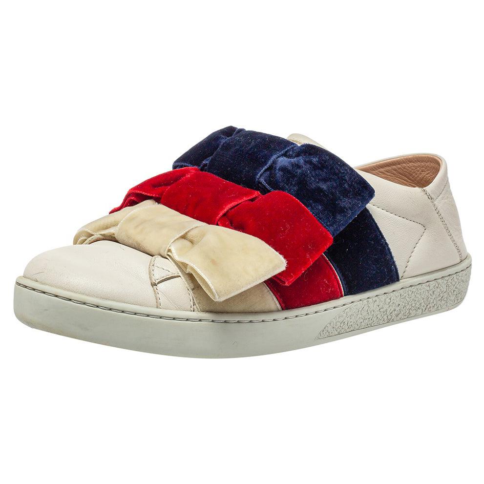 Gucci velvet bow sneakers hotsell