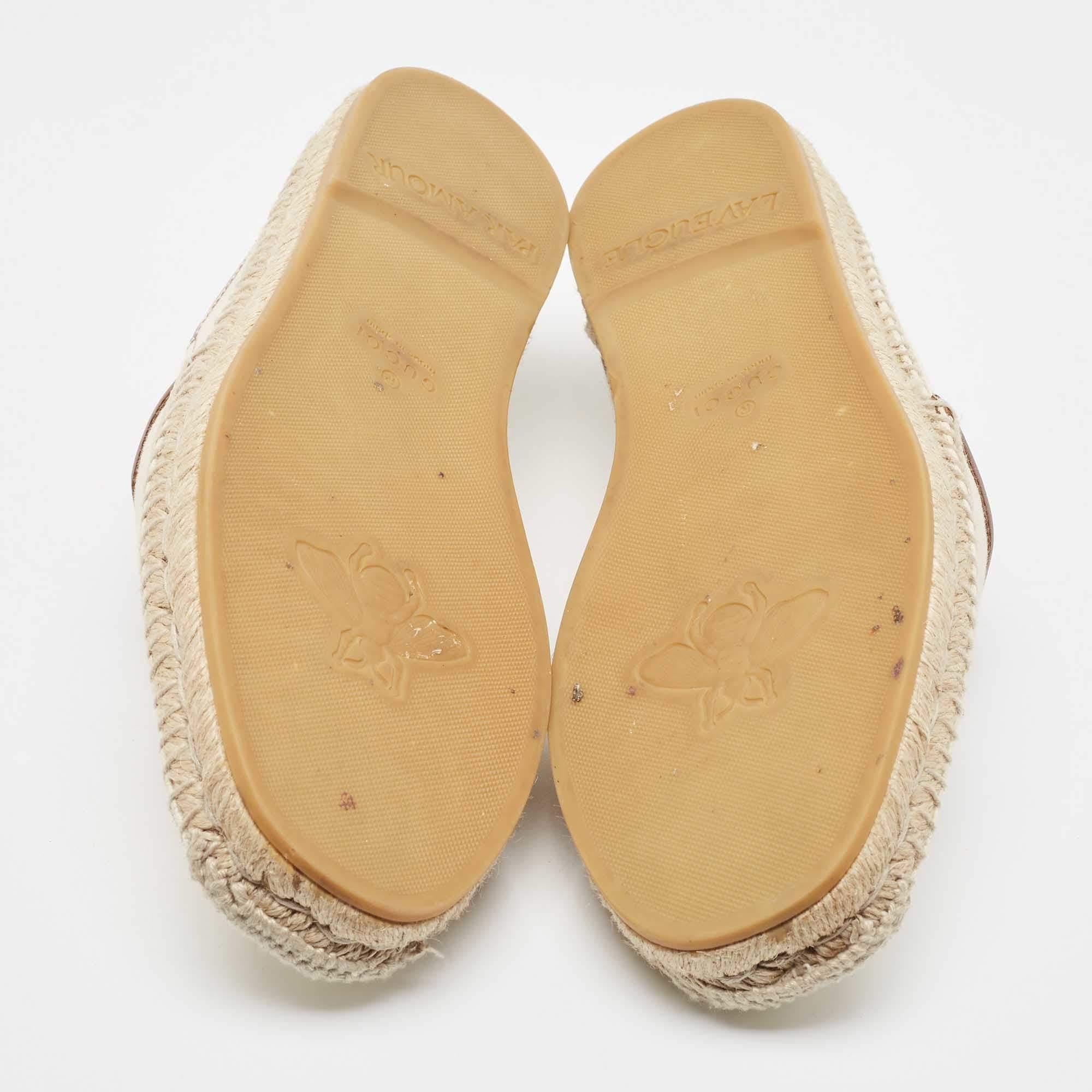 Gucci White/Brown Leather and Canvas Espadrille Flats Size 40 2