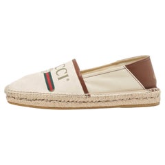 Gucci White/Brown Leather and Canvas Espadrille Flats Size 40