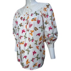 Gucci White Butterfly Print Cotton Blouse, 1970s