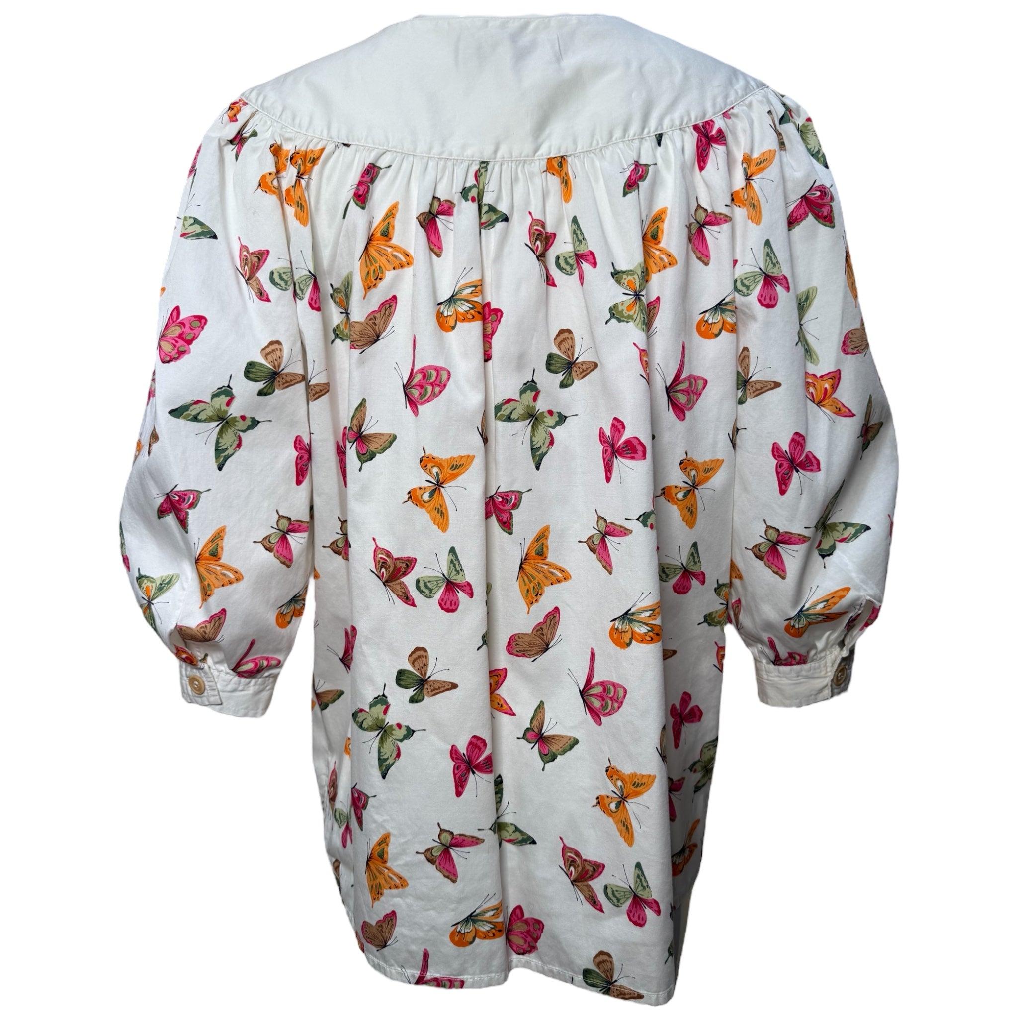 Gucci Weiße Baumwollbluse mit Schmetterlingsdruck, 1970er Jahre (Grau) im Angebot