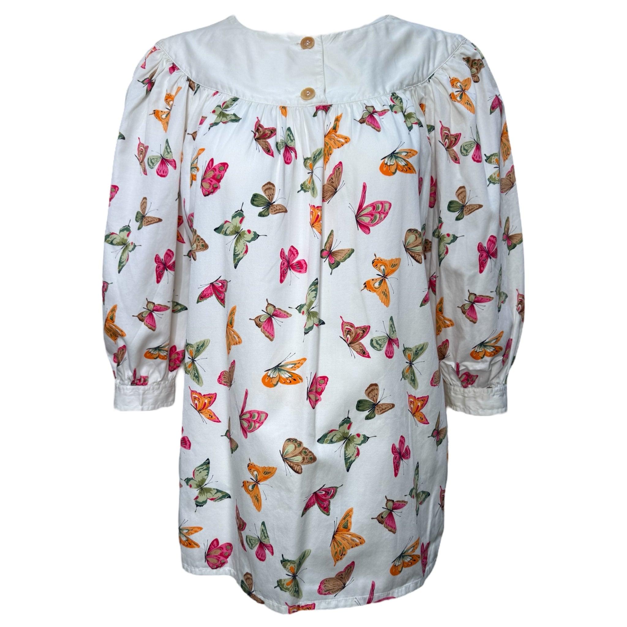 Gucci Weiße Baumwollbluse mit Schmetterlingsdruck, 1970er Jahre im Angebot