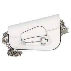 Gucci White Calfskin Mini Asymmetric Horsebit 1955 Shoulder Bag