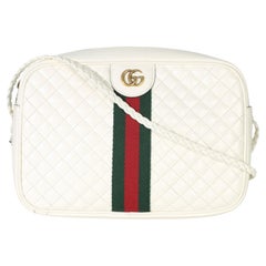 Gucci White Calfskin Web Trapuntata Medium GG Shoulder Bag