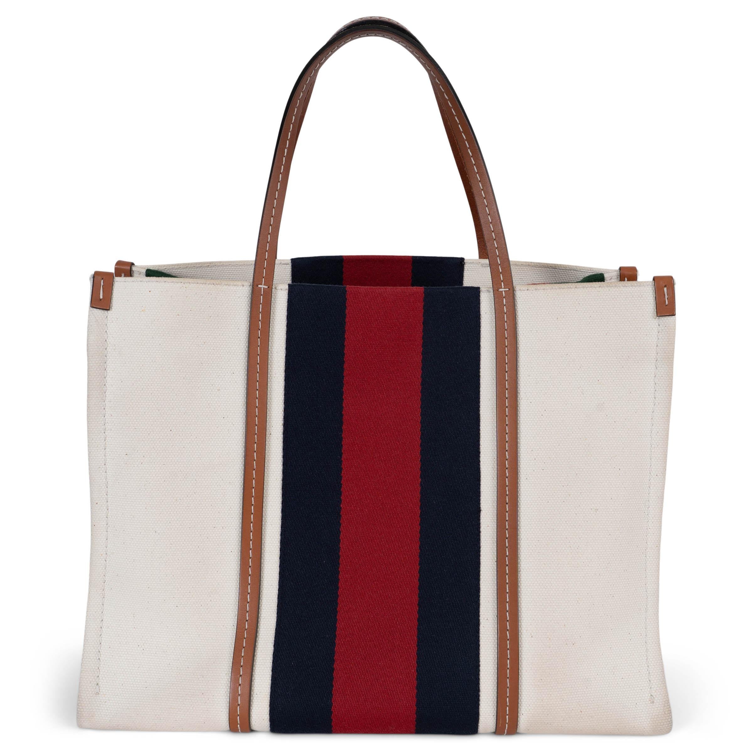 Gray GUCCI white canvas 2023 INTERLOCKING G WEB MEDIUM Tote Bag For Sale