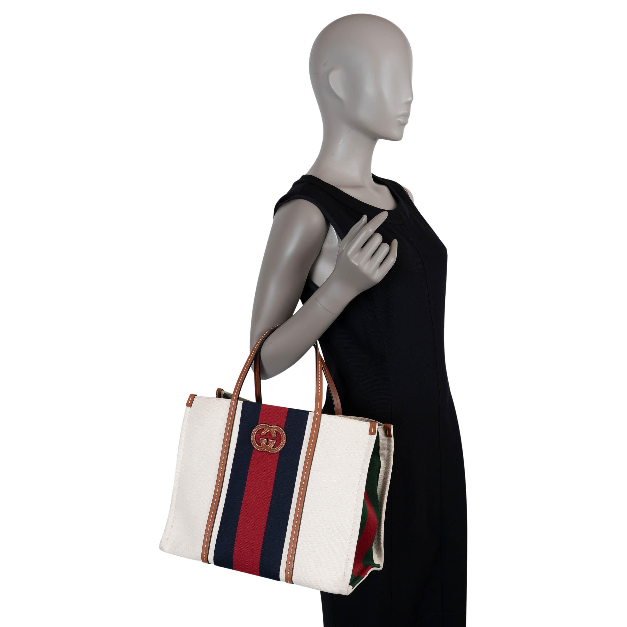 GUCCI white canvas 2023 INTERLOCKING G WEB MEDIUM Tote Bag For Sale 4