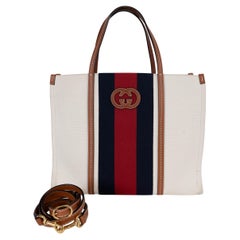 GUCCI white canvas 2023 INTERLOCKING G WEB MEDIUM Tote Bag