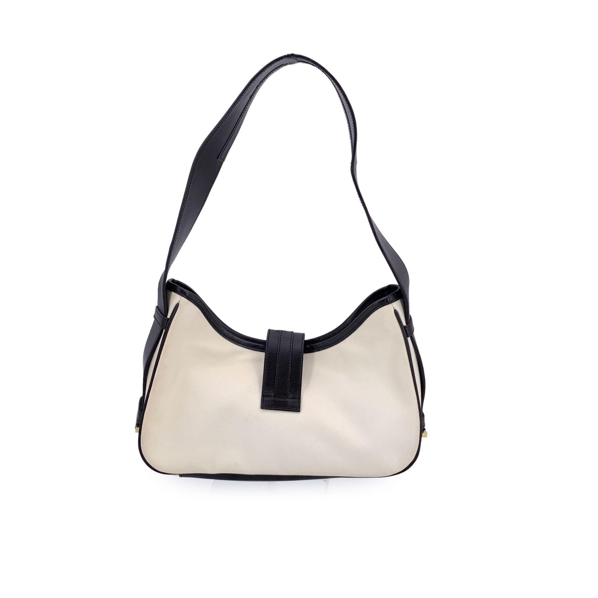 Beige Gucci White Canvas and Brown Leather Hobo Bag Shoulder Bag For Sale