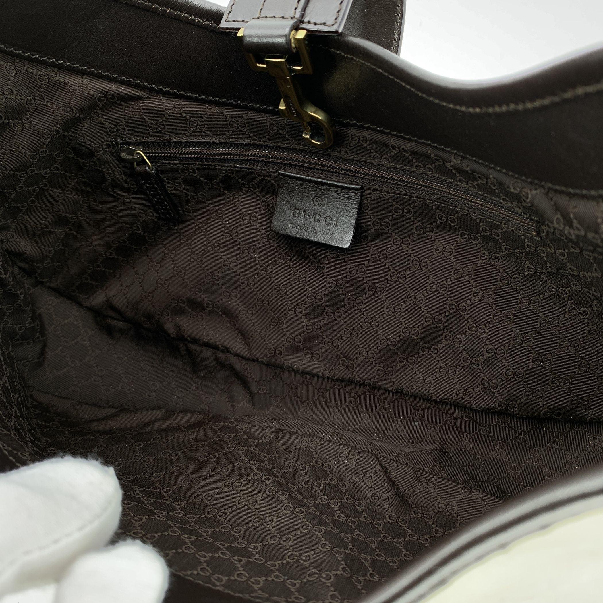 Gucci White Canvas and Brown Leather Hobo Bag Shoulder Bag In Good Condition For Sale In Rome, Rome