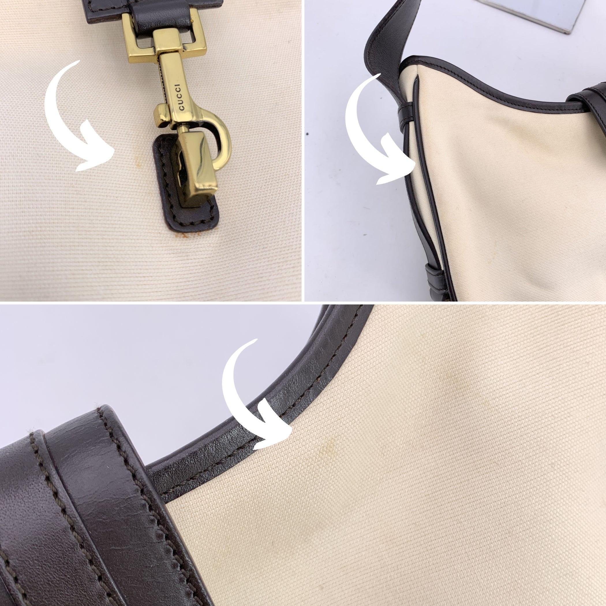 Gucci White Canvas and Brown Leather Hobo Bag Shoulder Bag For Sale 1
