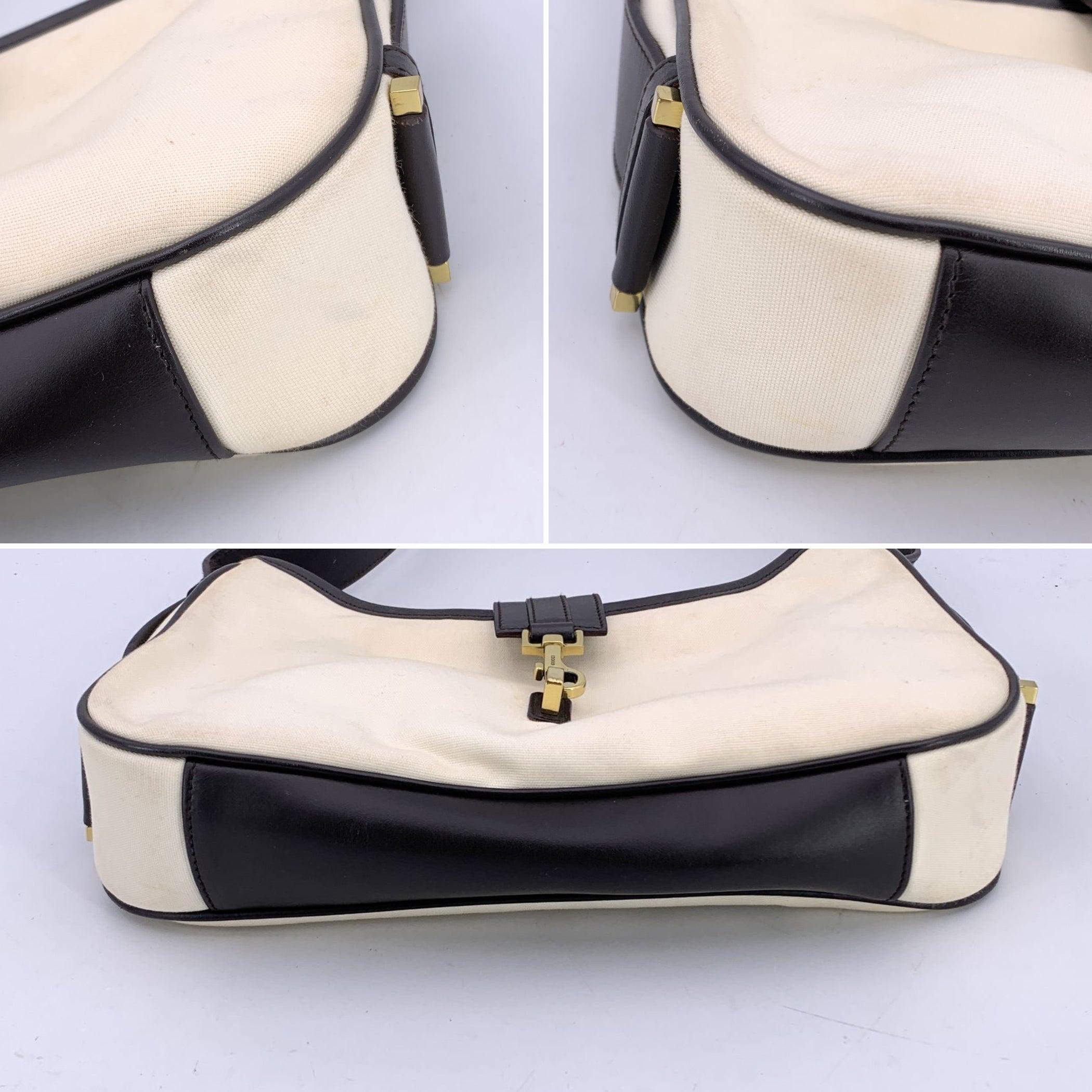 Gucci White Canvas and Brown Leather Hobo Bag Shoulder Bag For Sale 2