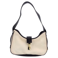 Gucci White Canvas and Brown Leather Hobo Bag Shoulder Bag