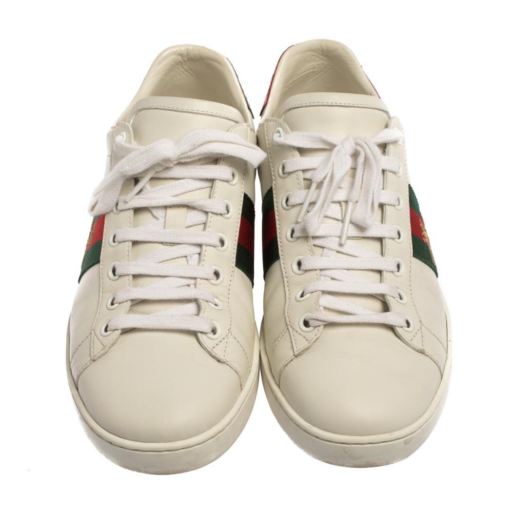Gucci White Canvas And Leather Ace Sneakers Size 39 In Good Condition In Dubai, Al Qouz 2