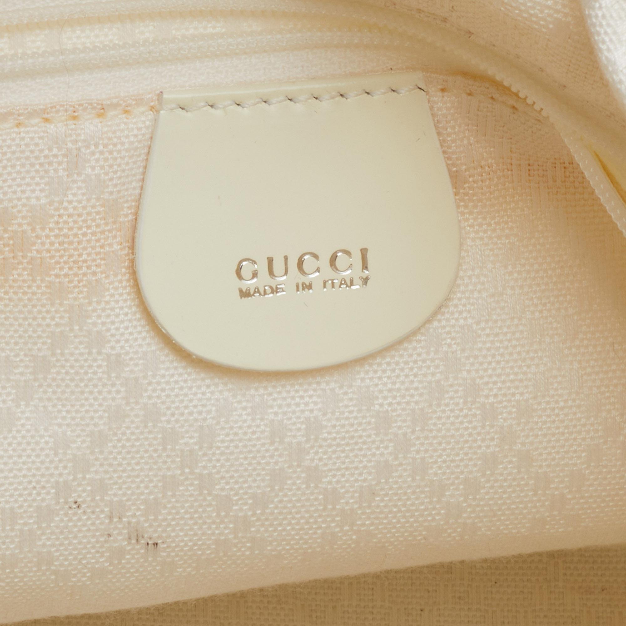 Gucci White Canvas And Leather Peggy Bamboo Hobo 3