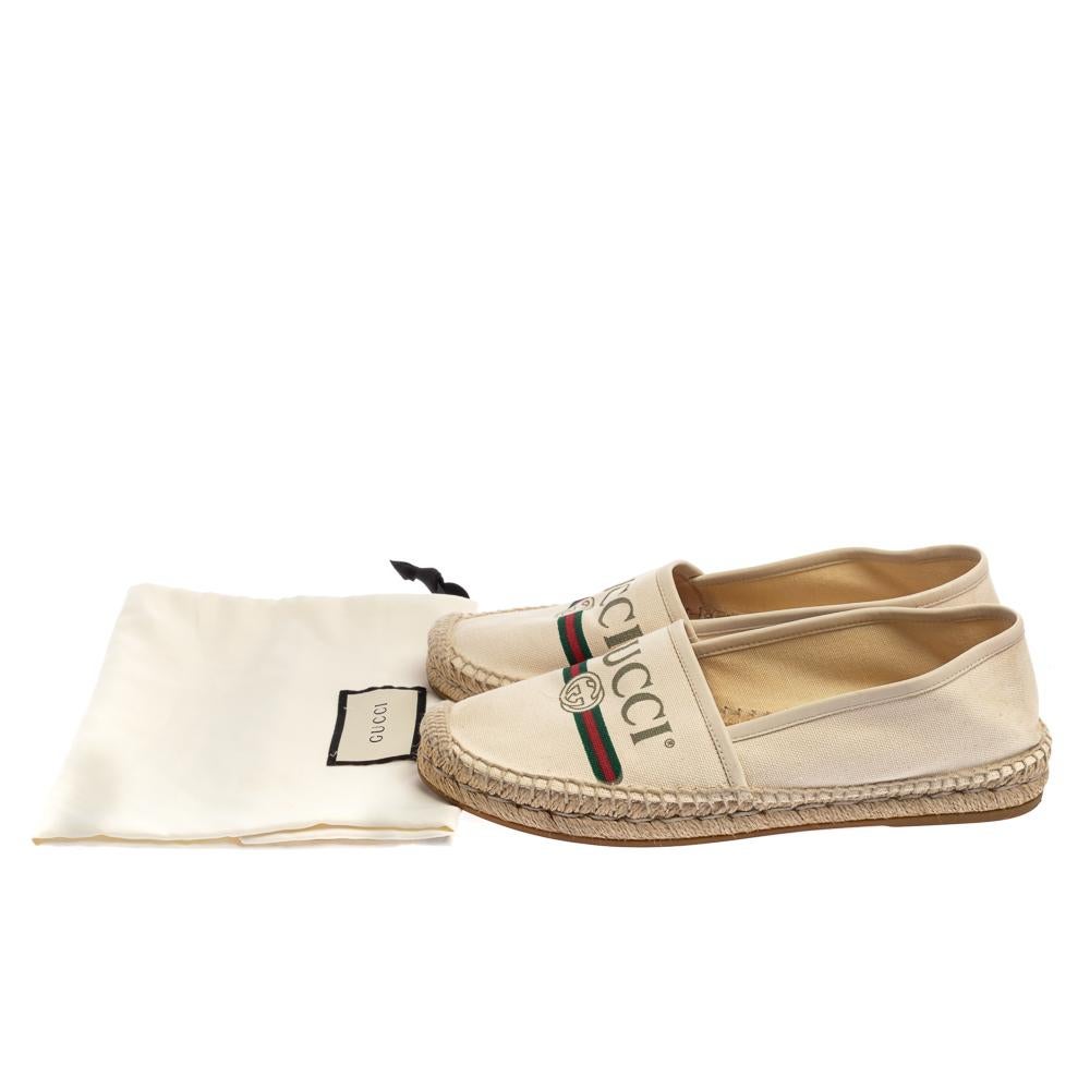 Gucci White Canvas And Leather Trim Logo Print Espadrilles Size 38.5 1