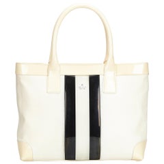 Gucci White Canvas Fabric Web Tote Bag Italy