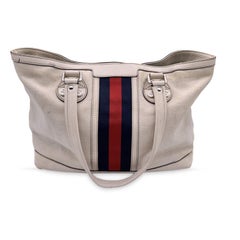 Gucci White Canvas Web Sunset Tote Shopping Shoulder Bag
