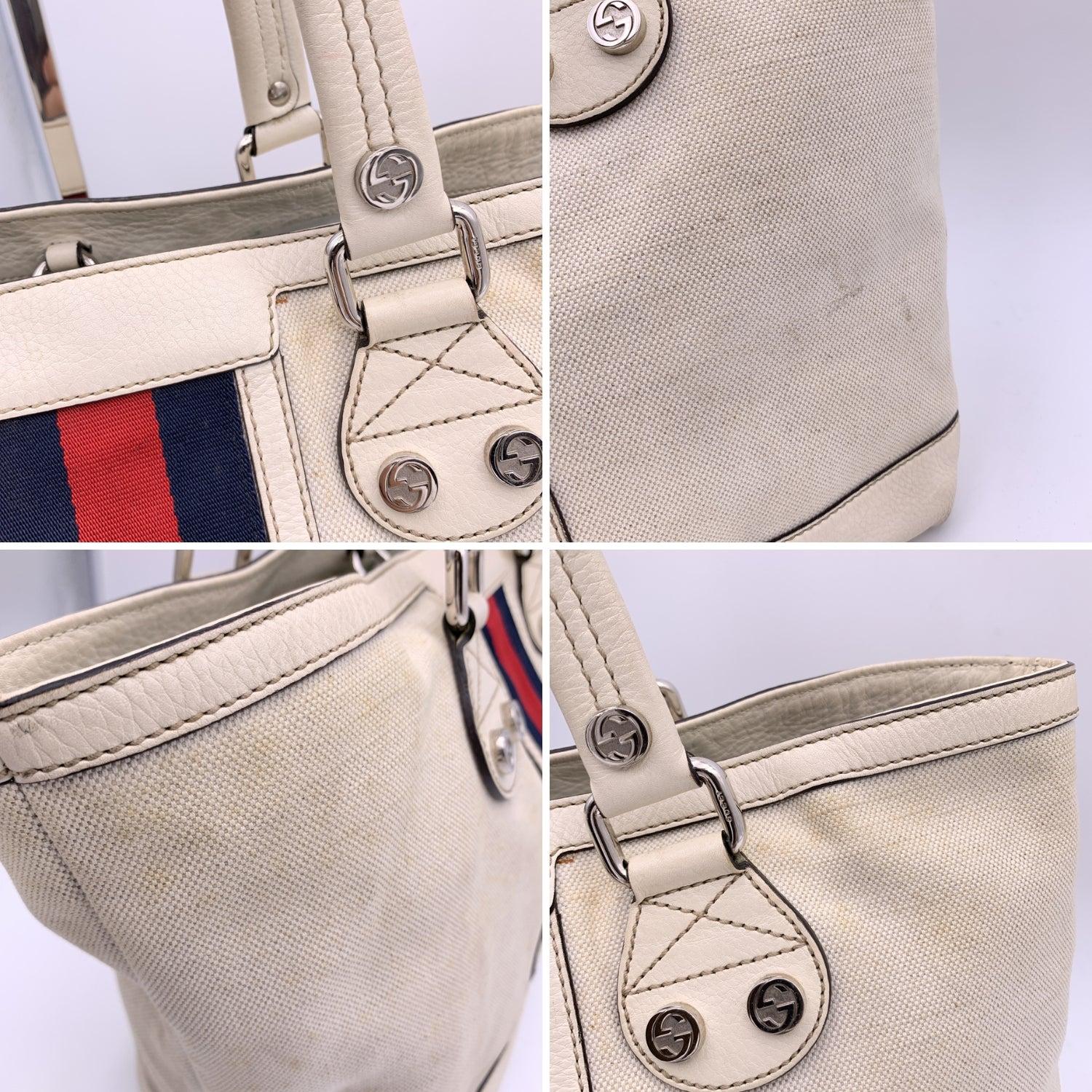 Women's Gucci White Canvas Web Sunset Tote Shopping Shoulder Bag