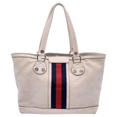 Gucci White Canvas Web Sunset Tote Shopping Shoulder Bag