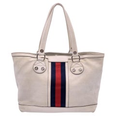 Gucci White Canvas Web Sunset Tote Shopping Shoulder Bag