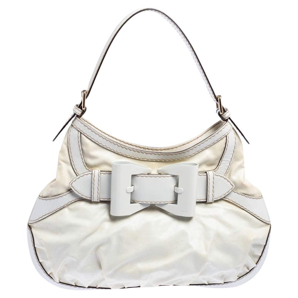 Gucci White Coated Canvas and Leather Medium Queen Hobo For Sale