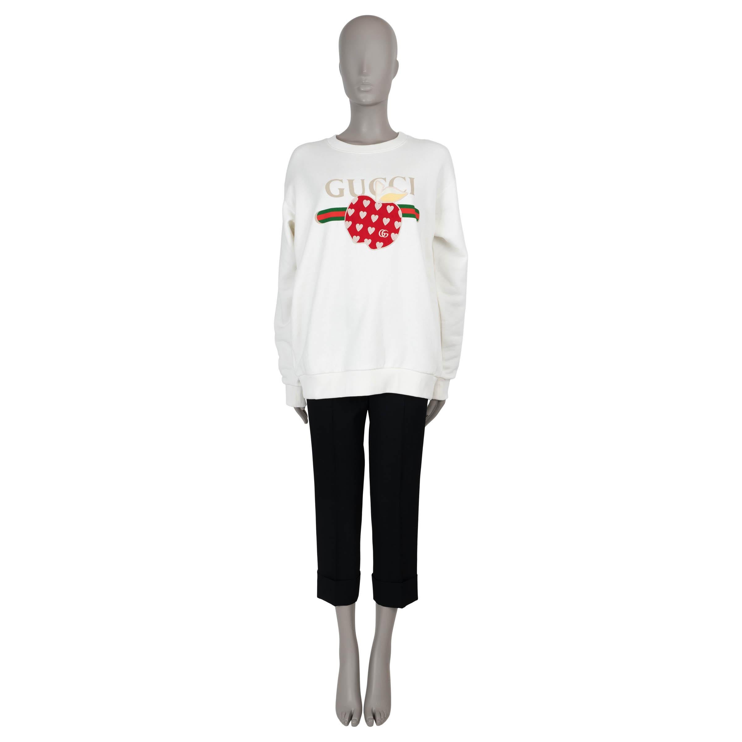 GUCCI white cotton 2021 LES POMMES Sweatshirt Sweater S In New Condition For Sale In Zürich, CH