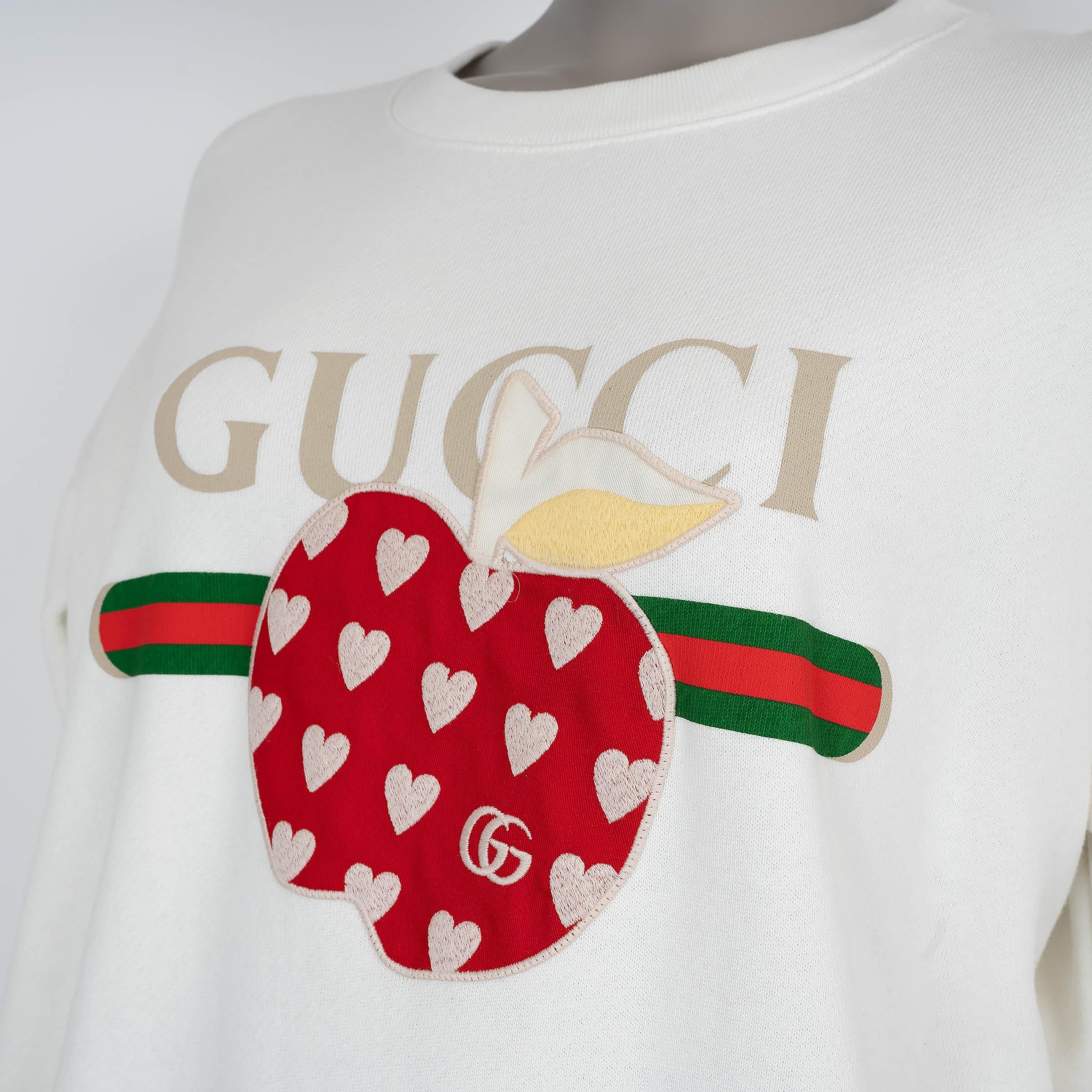 Women's GUCCI white cotton 2021 LES POMMES Sweatshirt Sweater S For Sale