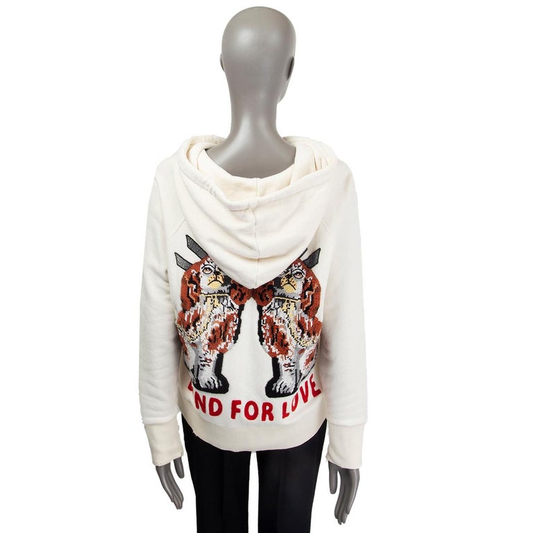 GUCCI white cotton BLIND FOR LOVE EMBROIDERED LOGO HODDIE Sweater XS