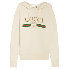 GUCCI white cotton BLIND FOR LOVE EMBROIDERED LOGO HODDIE Sweater XS