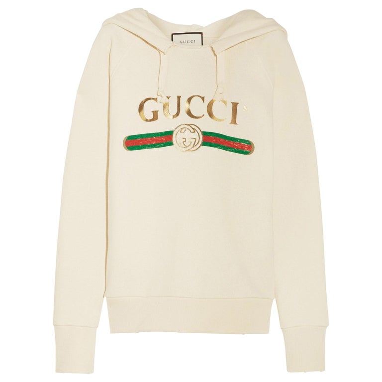 GUCCI white cotton BLIND FOR LOVE EMBROIDERED LOGO HODDIE Sweater XS For  Sale at 1stDibs | gucci white sweater