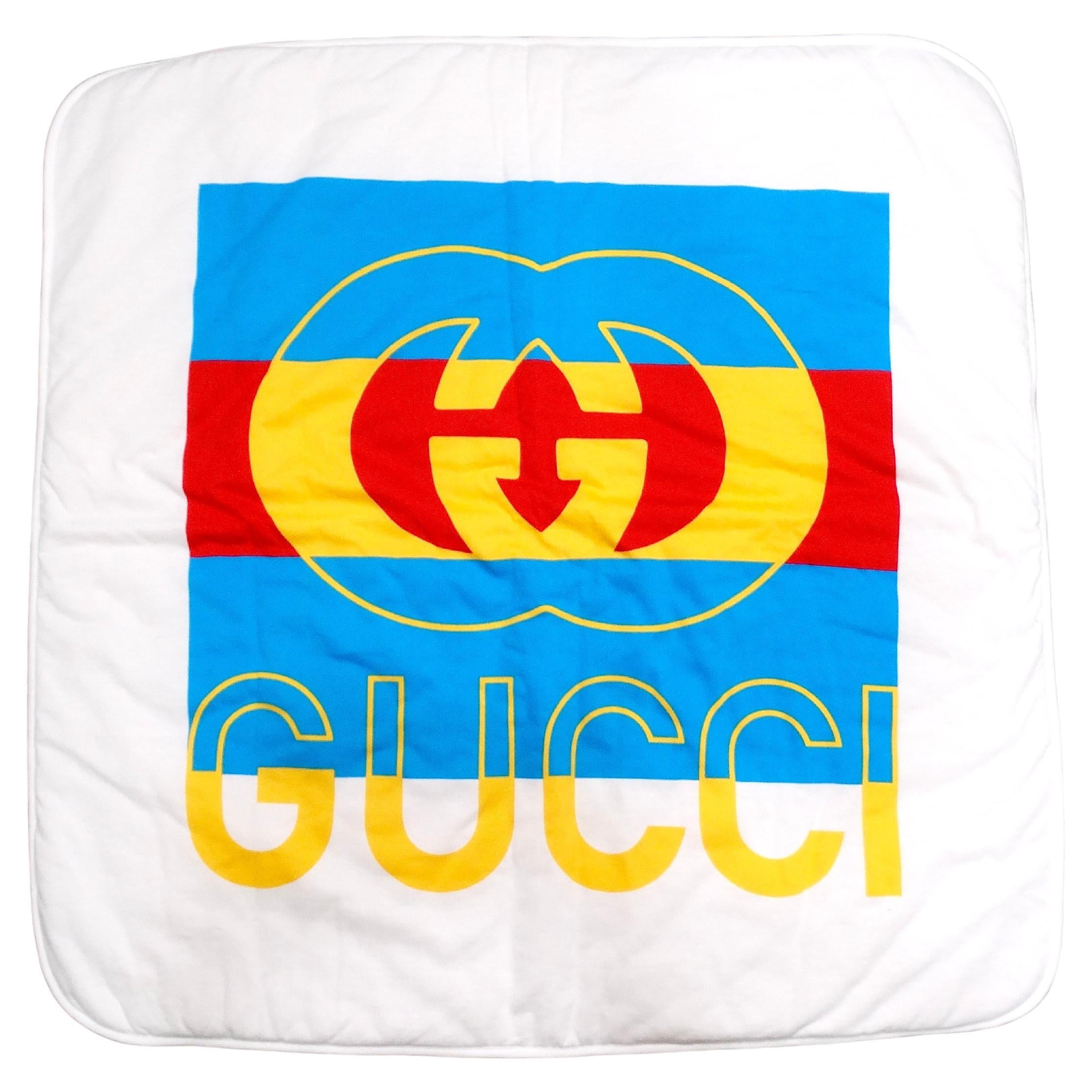 Coperta per bambini Gucci in cotone bianco con stampa logo GG