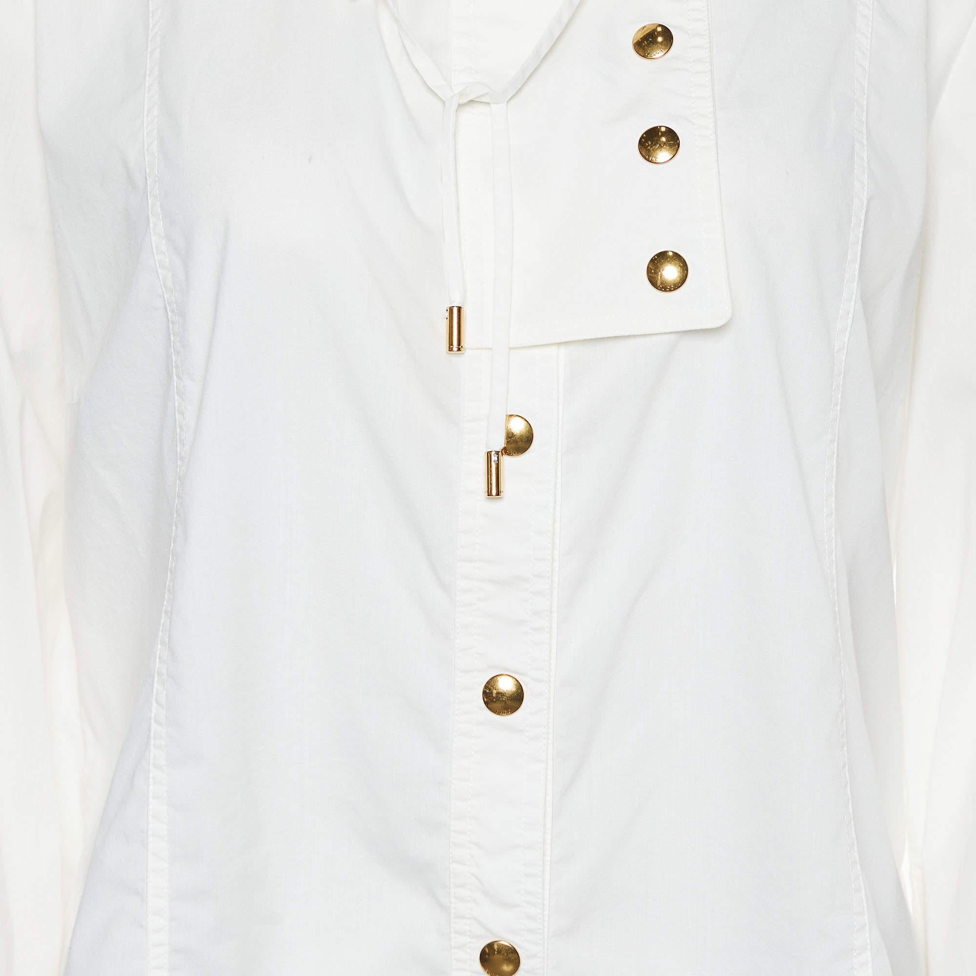 Gucci White Cotton Button Detail Long Sleeve Shirt M In Good Condition In Dubai, Al Qouz 2