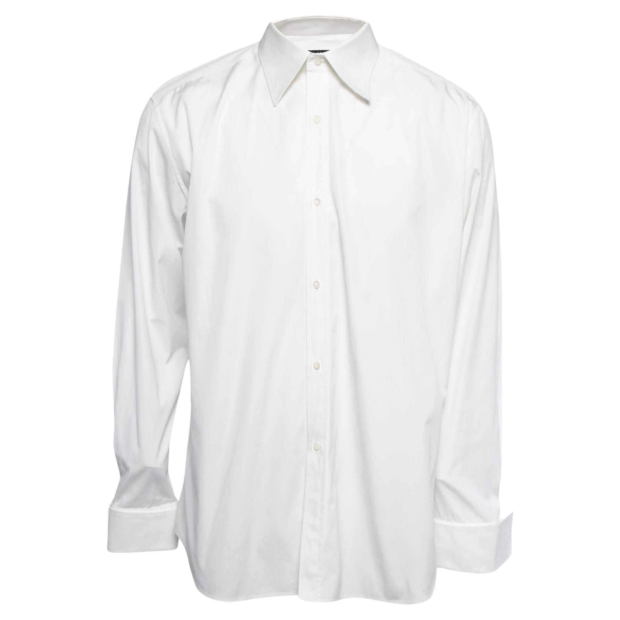 Gucci White Cotton Button Front Dress Shirt 3XL For Sale