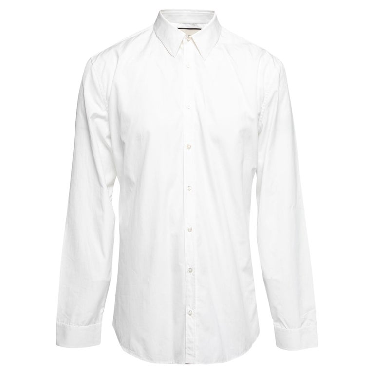 Gucci - Chemise à manches longues en coton blanc à boutons sur le devant  XXL En vente sur 1stDibs