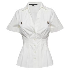 Gucci Weißes Baumwollhemd mit Knopfleiste und Plissee-Halbärmeln S