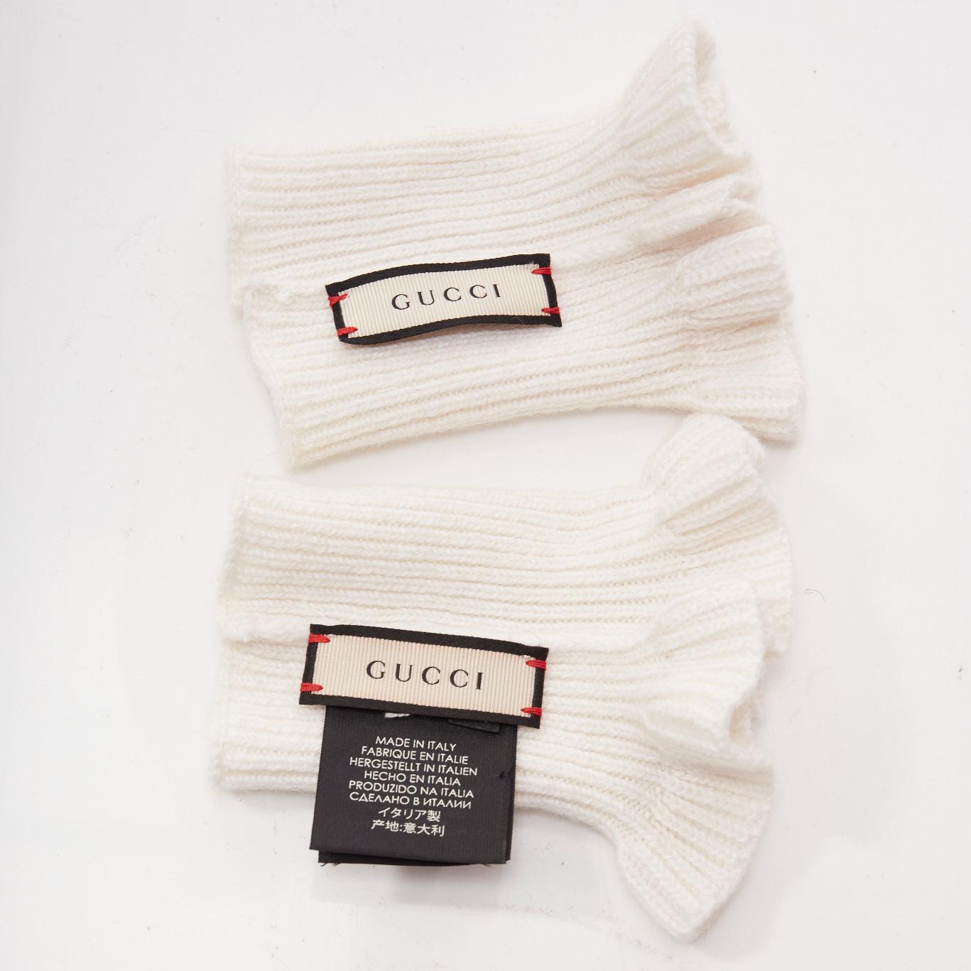 GUCCI white cotton cashmere blend soft frilly cuff half gloves For Sale 3