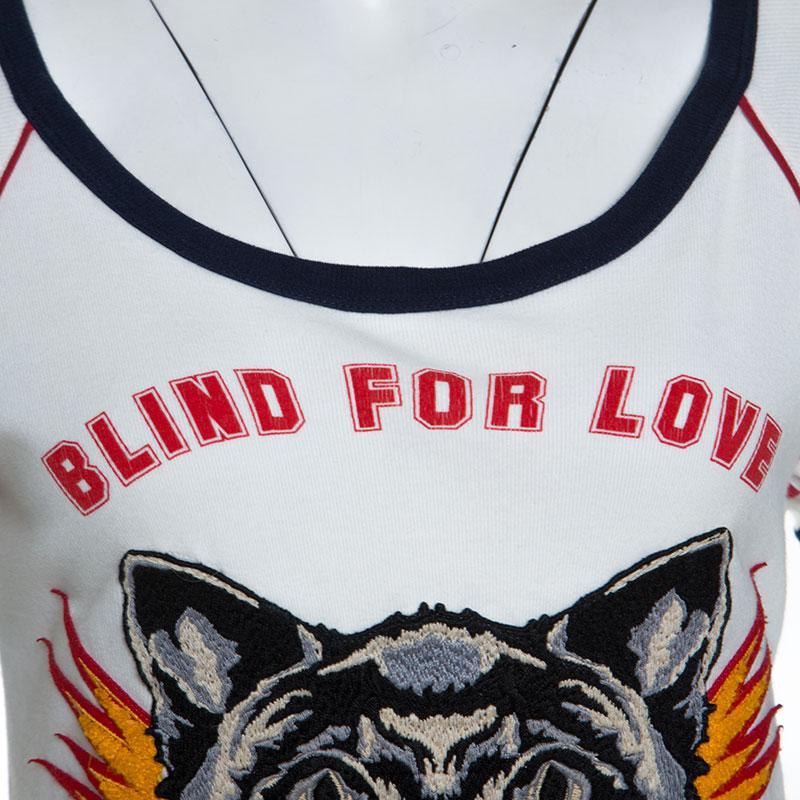 Gucci White Cotton Cat Applique Detail Blind For Love T-shirt S In Good Condition In Dubai, Al Qouz 2