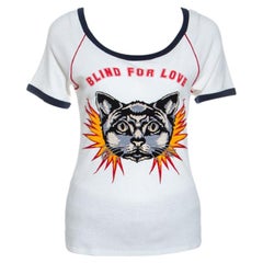 Gucci White Cotton Cat Applique Detail Blind For Love T-shirt S