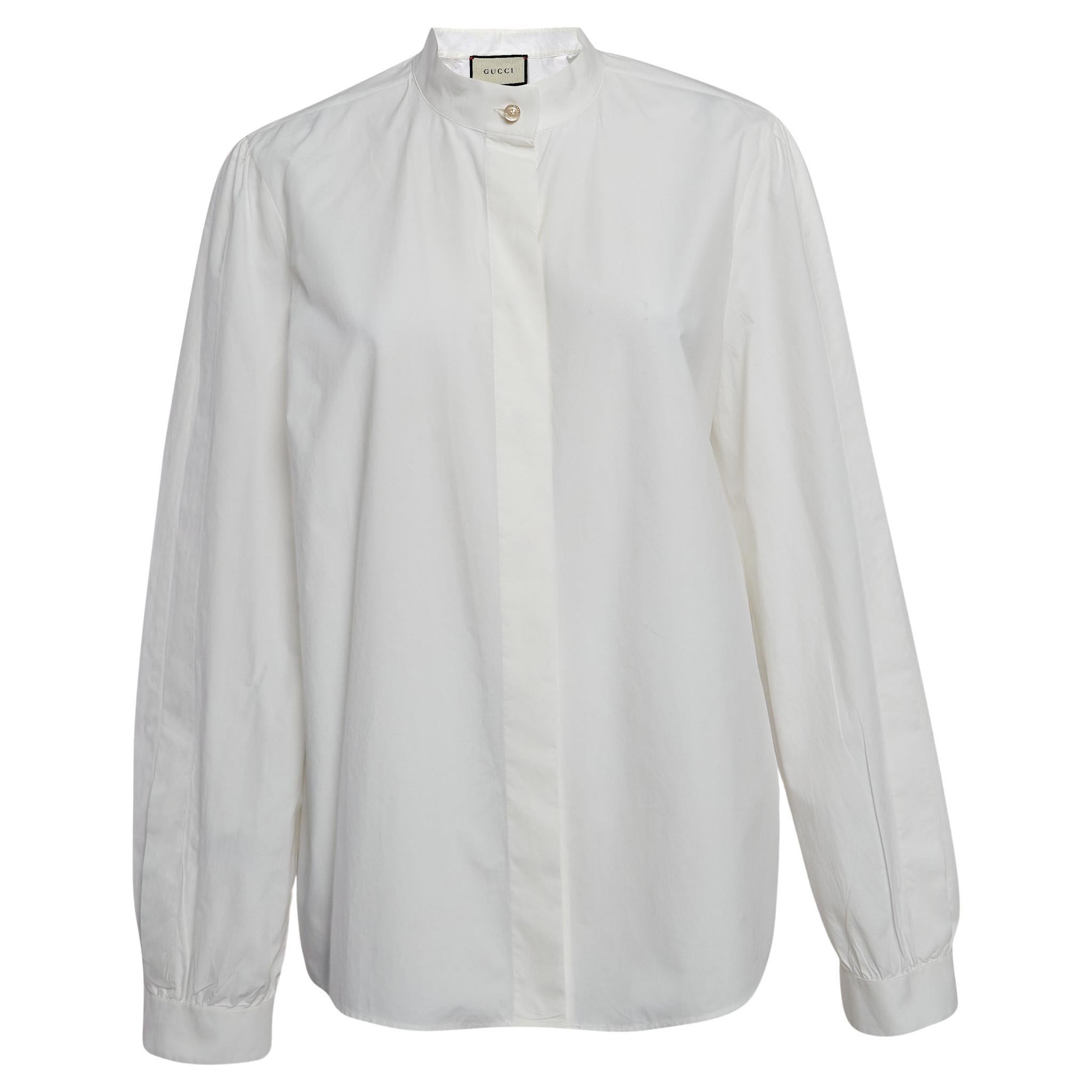 Gucci White Cotton Fly Front Long Sleeve Shirt L For Sale