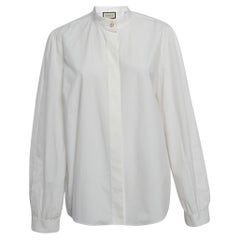 Gucci White Cotton Fly Front Long Sleeve Shirt L