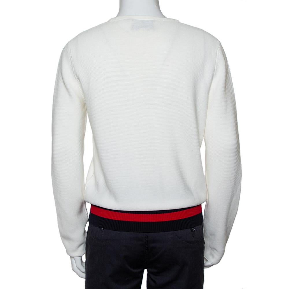 Grigio Gucci Maglia in cotone bianco con stemma della tigre applicato I.L.A.