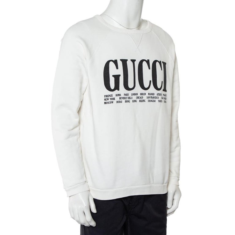 Gucci White Cotton Logo and Cities Printed Crewneck Sweatshirt M at 1stDibs  | gucci crewneck sweatshirt, gucci crewneck white, gucci crewnecks