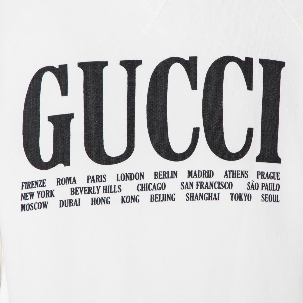 Gucci White Cotton Logo and Cities Printed Crewneck Sweatshirt M 
