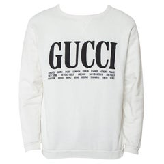Gucci White Cotton Logo & Cities Printed Crewneck Sweatshirt M