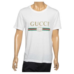 Gucci White Cotton Logo Printed Crew Neck T-Shirt S