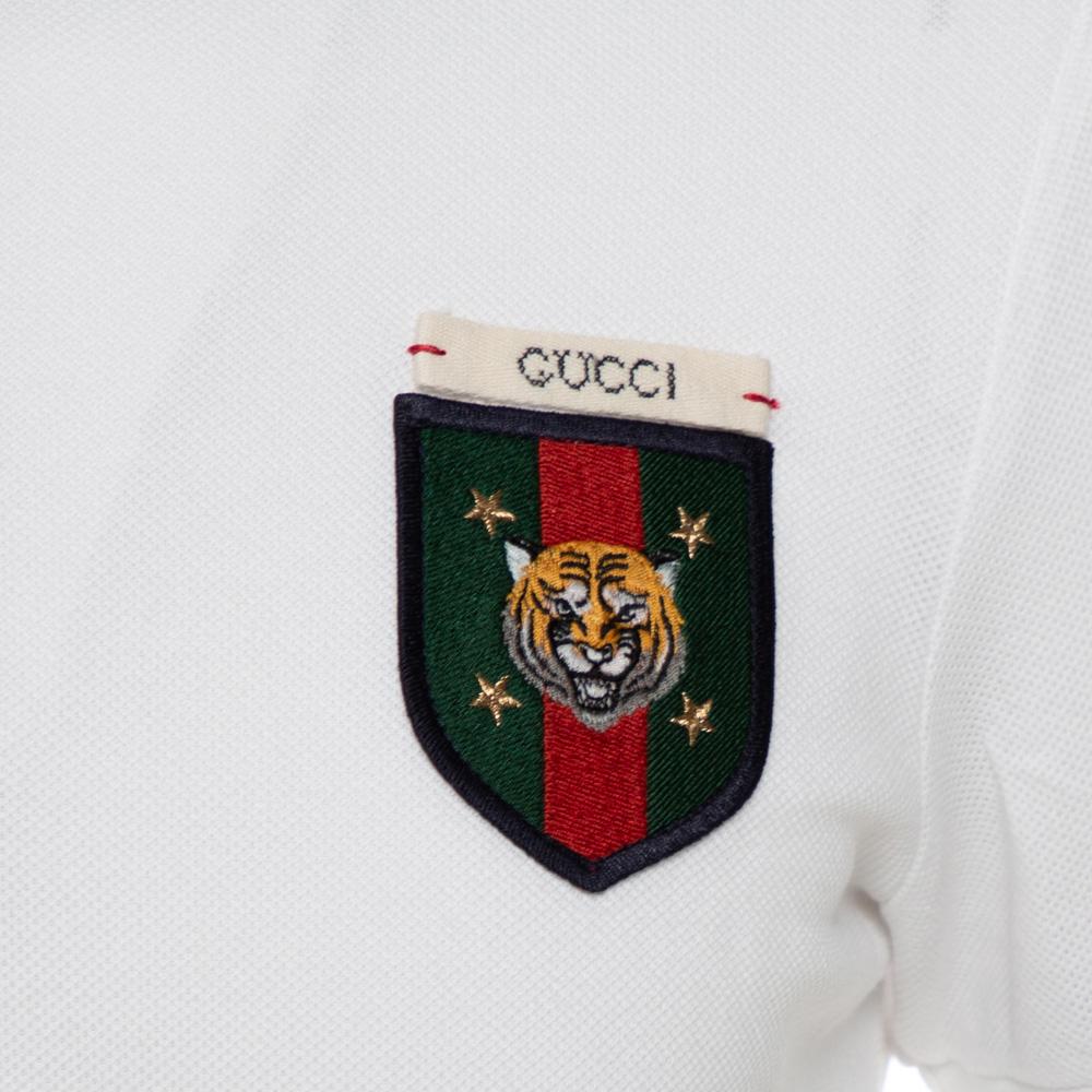 Gucci Weiß Baumwolle Pique Crest Applique Detail Polo T-Shirt S Herren