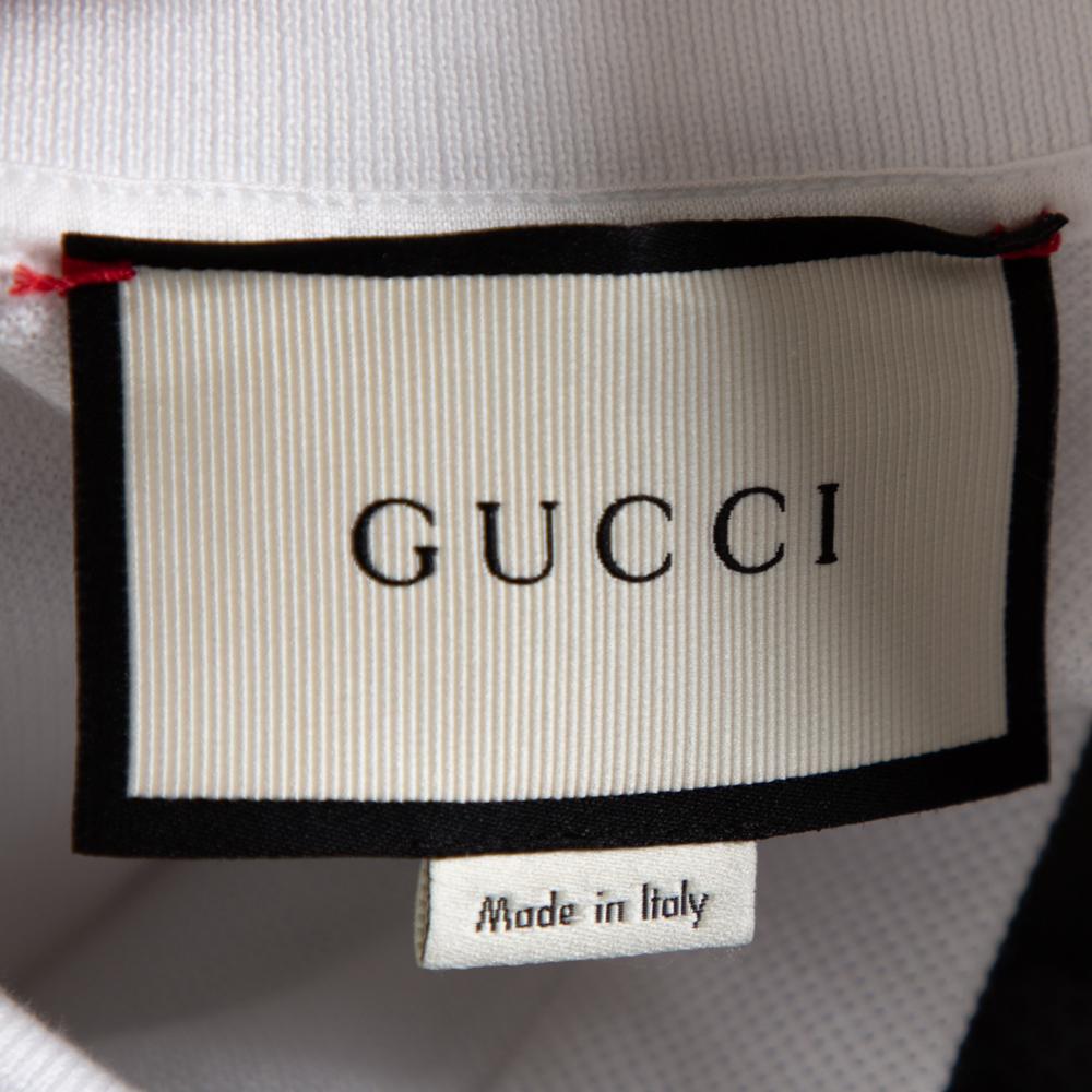 Gucci Weiß Baumwolle Pique Crest Applique Detail Polo T-Shirt S 2