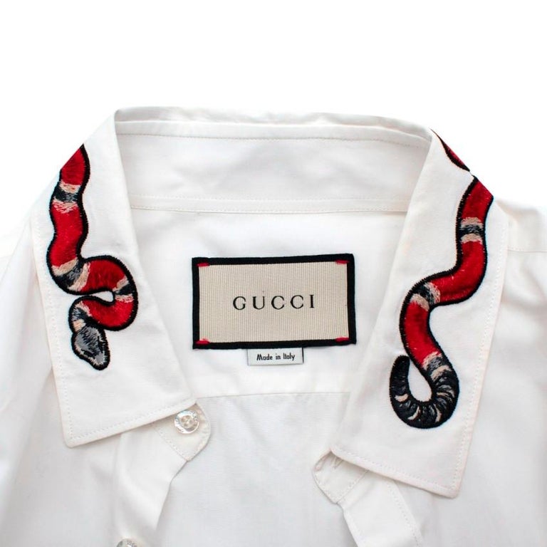 Gucci White Cotton Poplin Snake Embroidered Collar Shirt For Sale at 1stDibs