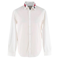 Gucci White Cotton Poplin Snake Embroidered Collar Shirt