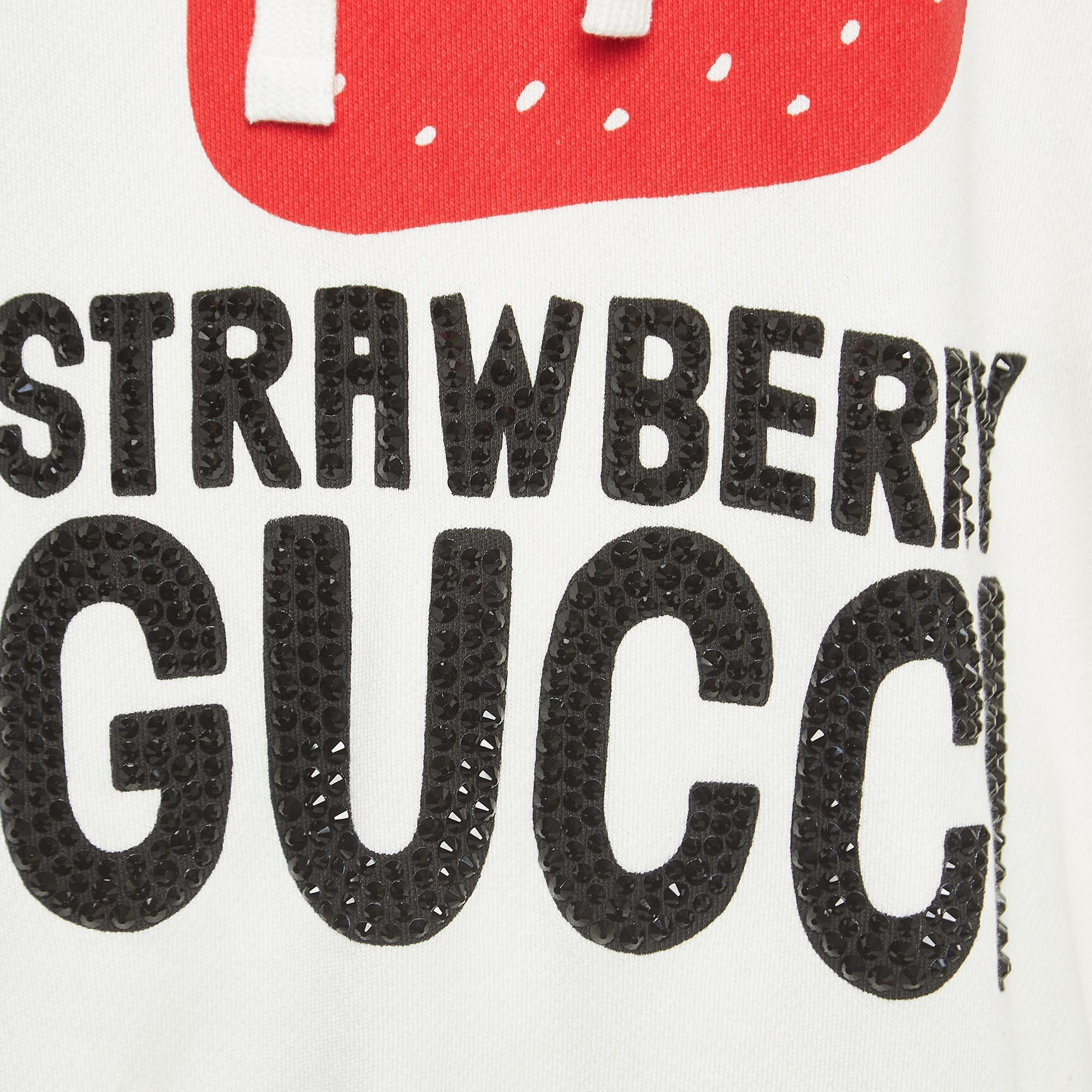 Gucci White Cotton Strawberry Print Embellished Hoodie XS In Excellent Condition In Dubai, Al Qouz 2